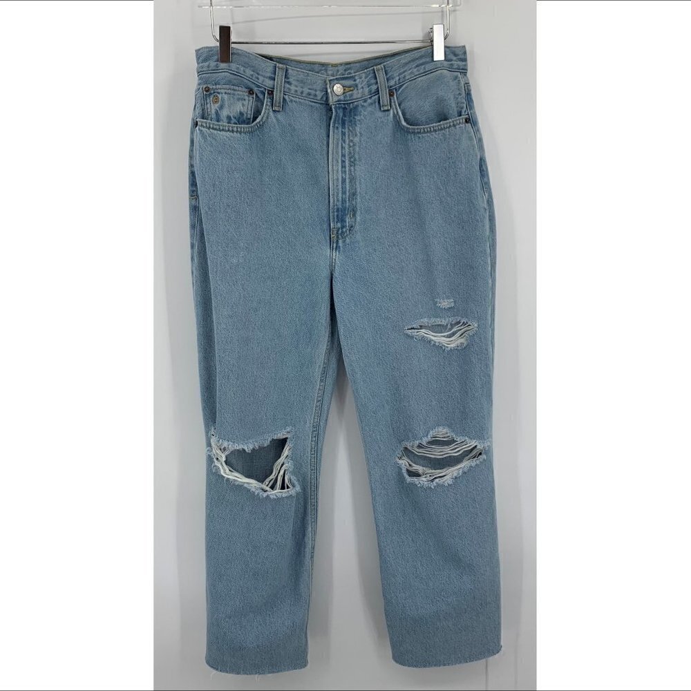 Etica Devon high waist wide leg crop jeans light wash distressed raw hem new 31